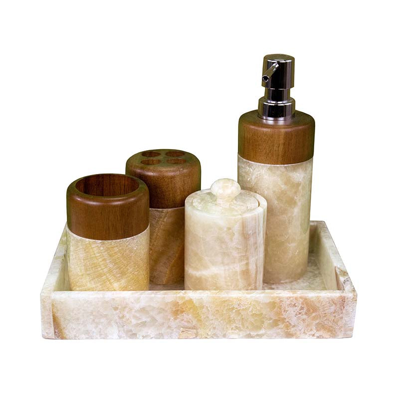 Accesorios baño onyx y madera