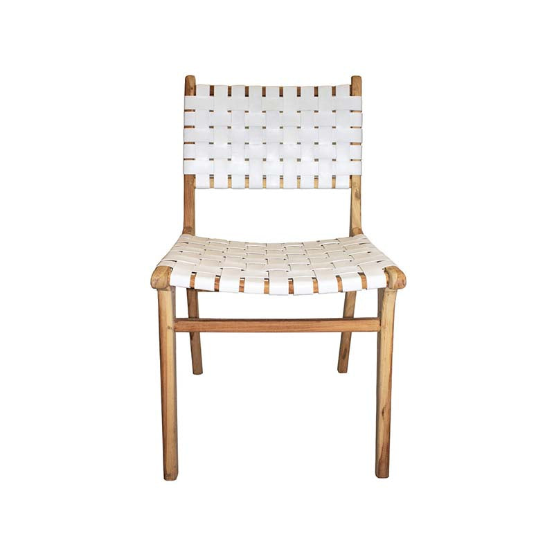 Silla comedor piel blanca madera