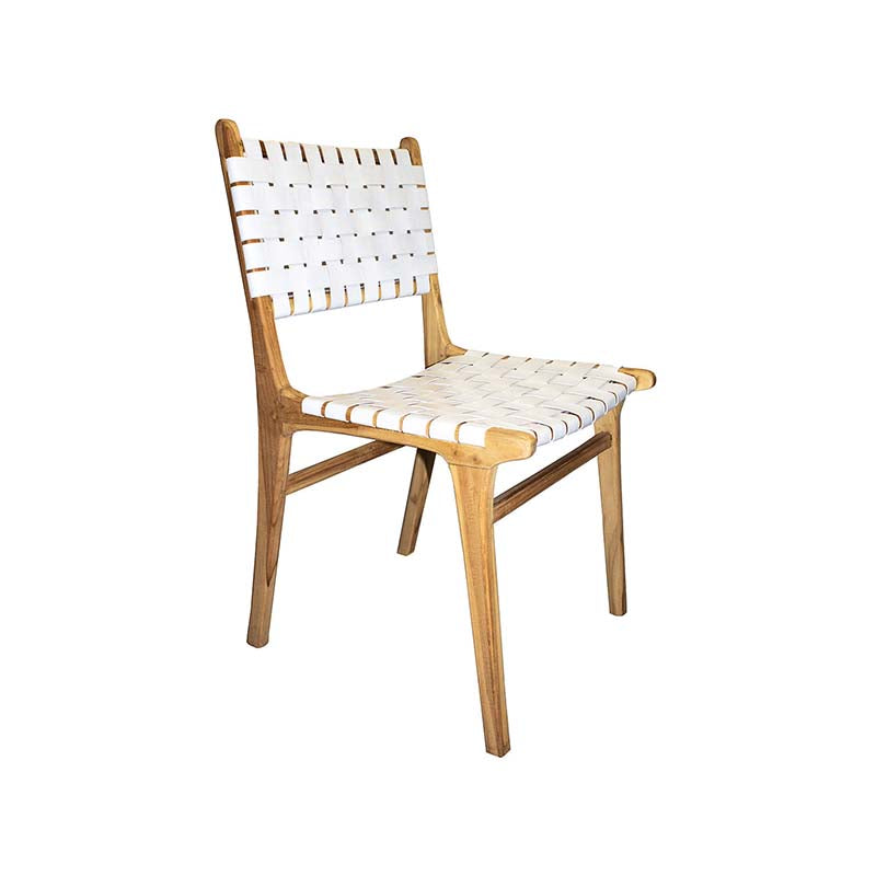 Silla comedor piel blanca madera